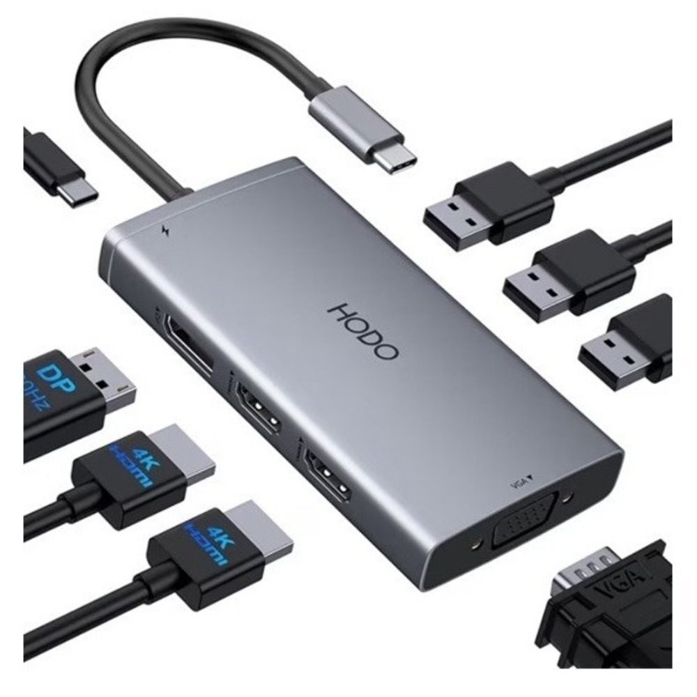 HODO 8 In 1 Multi-Function USB-C Hub Multiport Adapter Laptop Docking Station